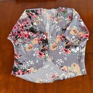 Elegant Floral Women's Oversized Kimono in Gray and Pink